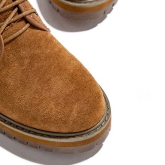 Chestnut Vegan Suede Lace Up Lug Sole Boots - Picture 2 of 5